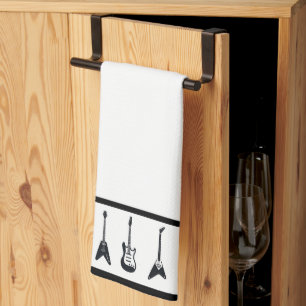 Schwarz-Weiß-Gitarrenhandtuch Geschirrtuch