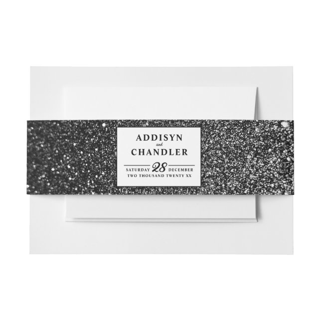 Schwarz-Weiß-Glam-Chic Moderner Hochzeitsfest Glit Einladungsbanderole (Vorderseite Beispiel)