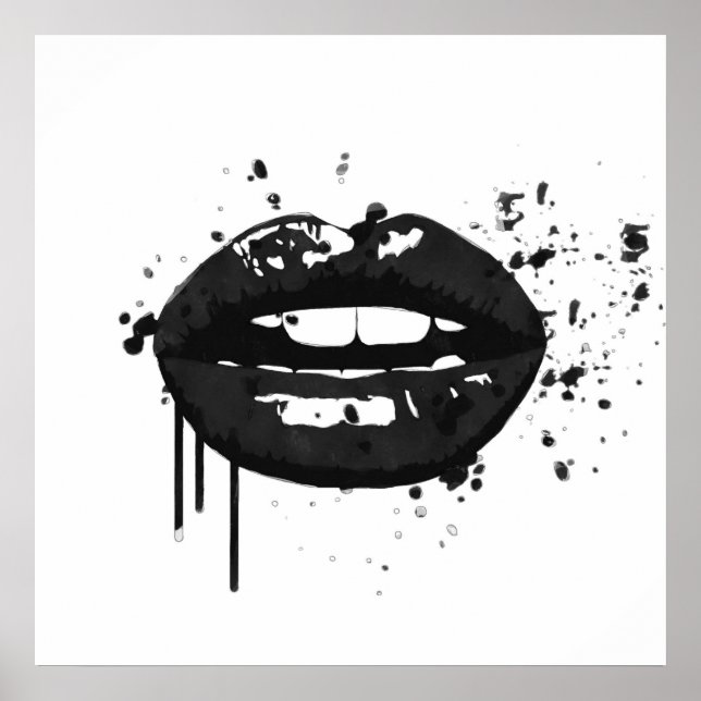 Schwarz-Weiß-Glamour Beauty-Lippen-Kuss Poster (Vorne)
