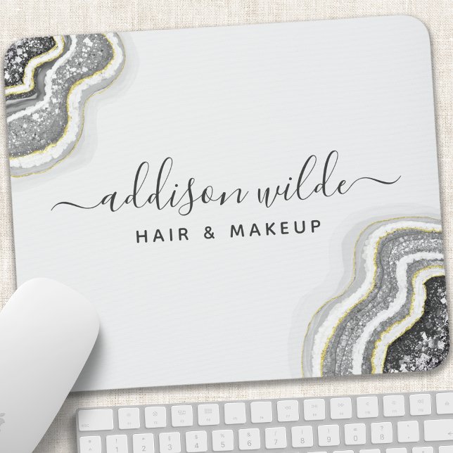 Schwarz-Weiß-Glitzer Agate Geode Luxe Chic Mousepad (Von Creator hochgeladen)