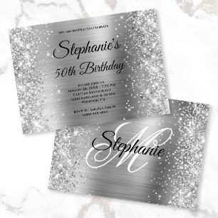 Schwarz-Weiß-Glitzer-Monogramm Einladung