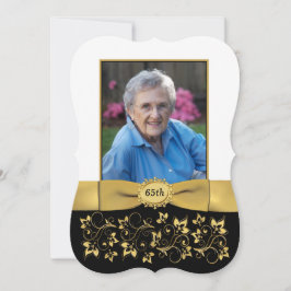 Schwarz, Weiß, Gold 65. Foto Geburtstag Einladung