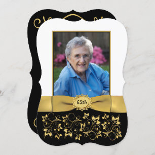 Schwarz, Weiß, Gold 65. Foto Geburtstag Einladung