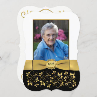 Schwarz, Weiß, Gold 65. Foto Geburtstag Einladung 