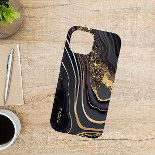 Schwarz-weiß Gold Agate Mit Monogramm Linear Case-Mate iPhone Hülle