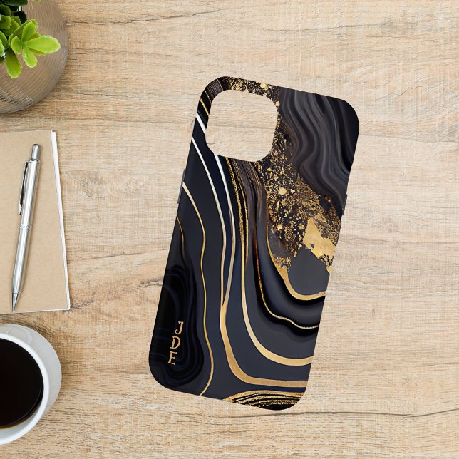 Schwarz-weiß Gold Agate Mit Monogramm Linear Case-Mate iPhone Hülle (Von Creator hochgeladen)