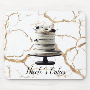 Schwarz-Weiß-Gold-Blumen-Torten-Bridal-Shower Mousepad