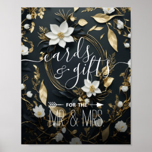 Schwarz Weiß Gold Blumenkranz Karten Geschenke Hoc Poster