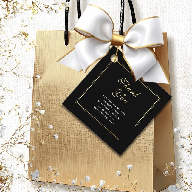 Schwarz-weiß Gold Border Elegante Wedding Vielen D Geschenkanhänger (Von Creator hochgeladen)