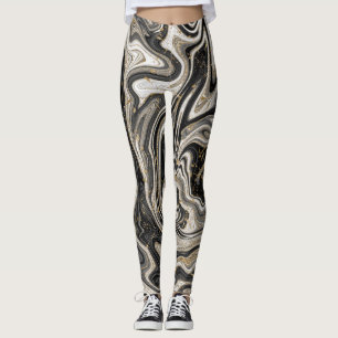 Schwarz-weiß & Gold Chic Swirl Moderner Abstrakter Leggings