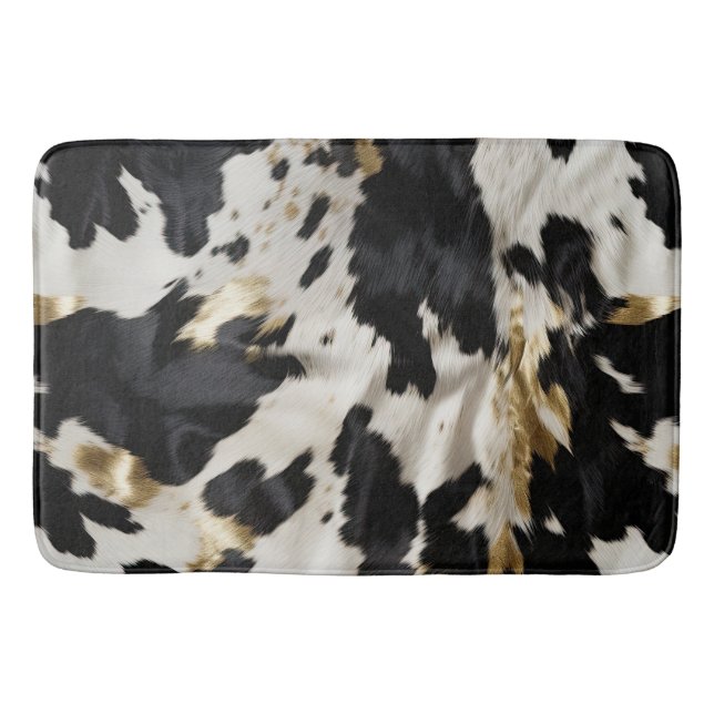 Schwarz-weiß Gold Cowgirl Cowhide Badematte (Vorderseite)