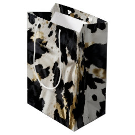 Schwarz-weiß Gold Cowgirl Cowhide Mittlere Geschenktüte