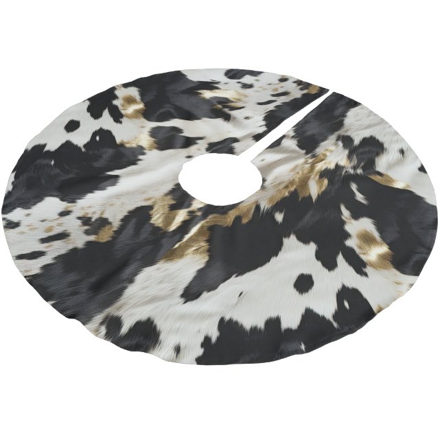 Schwarz-weiß Gold Cowgirl Cowhide Polyester Weihnachtsbaumdecke (Schrägansicht)