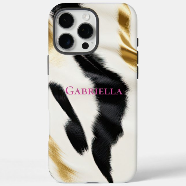 Schwarz-weiß Gold Cowhide Case-Mate iPhone Hülle (Rückseite)