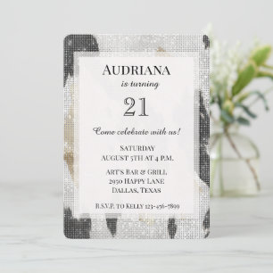 Schwarz-weiß Gold Cowhide Cowgirl Sparkle Geburtst Einladung