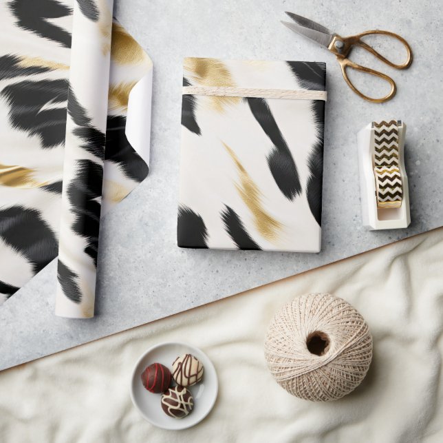 Schwarz-weiß Gold Cowhide Geburtstag Geschenkpapier (Kunsthandwerk)