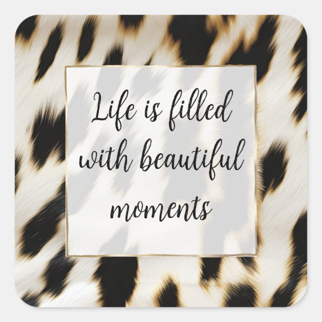 Schwarz-weiß Gold Cowhide Quadratischer Aufkleber (Vorderseite)