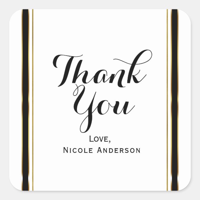 Schwarz-weiß Gold Elegante Couture Gastgeschenk Ho Quadratischer Aufkleber (Vorderseite)