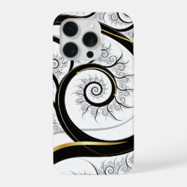 Schwarz Weiß Gold Fraktale Spirale Luxus Kunst iPhone 15 Pro Hülle