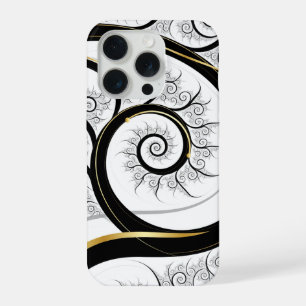 Schwarz Weiß Gold Fraktale Spirale Luxus Kunst iPhone 15 Pro Hülle