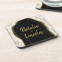 Schwarz Weiß & Gold Geode Achat Hochzeitsmonogramm