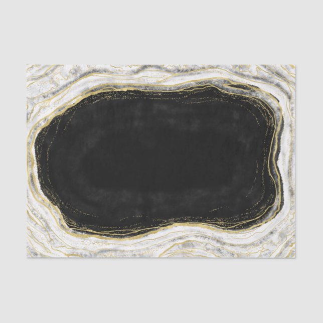 Schwarz-weiß & Gold Geode Agate Marble Wedding Seidenpapier (Vorderseite)