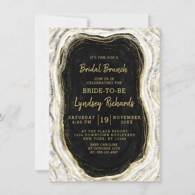 Schwarz-weiß & Gold Geode Bridal Brunch Dusche Einladung (Vorderseite)