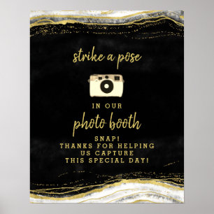 Schwarz Weiß & Gold Geode Foto Booth Hochzeitsschi Poster