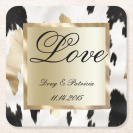 Schwarz-weiß Gold Glam Cowhide Südwest Hochzeit Rechteckiger Pappuntersetzer