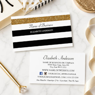 Schwarz Weiß Gold Glitter Streifen Visitenkarte