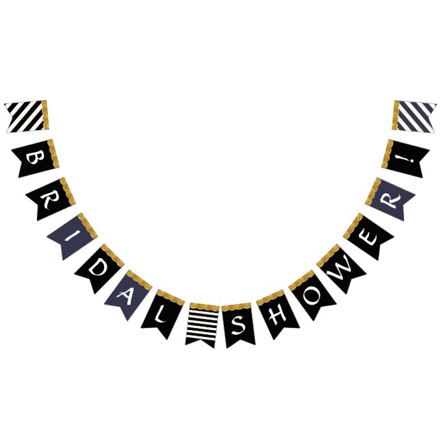 Schwarz-weiß Gold Glitzer Brautparty Party Dekorat Wimpelkette (Alle)