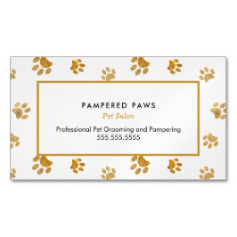 Schwarz-weiß Gold Glitzer Paw Prints Pet Salon Magnetische Visitenkarte