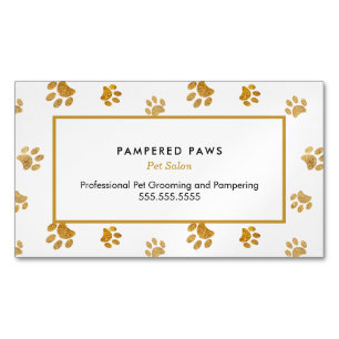 Schwarz-weiß Gold Glitzer Paw Prints Pet Salon Magnetische Visitenkarte