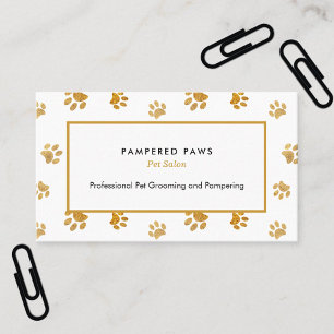 Schwarz-weiß Gold Glitzer Paw Prints Pet Salon Visitenkarte