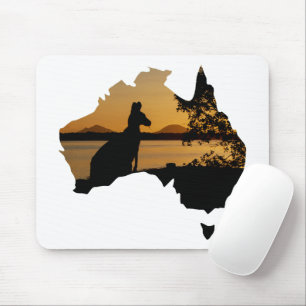 Schwarz, Weiß & Gold Känguru Sonnenuntergang Austr Mousepad