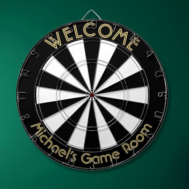 Schwarz-weiß Gold Man Cave Pub Spielabend Dorm Roo Dartscheibe (Black White Gold Man Cave Pub Game Night Dorm Room Dart Board)