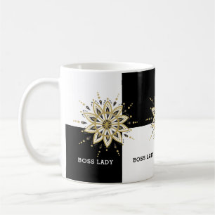 Schwarz-weiß & Gold Mandala Boss Lady Design Kaffeetasse