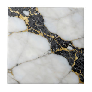 Schwarz Weiß Gold Marmor Luxus Fliese