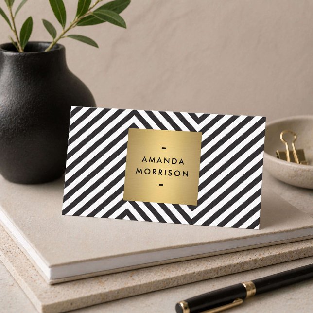 Schwarz Weiß Gold Modern Kreativ Visitenkarte (Von Creator hochgeladen)