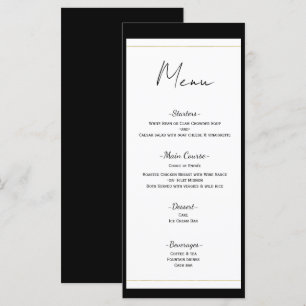 Schwarz Weiß Gold Moderne Minimale Hochzeitsmenü Menükarte