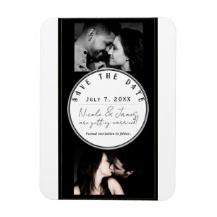 Schwarz-weiß Gold Moderner Minimal Save the Date Magnet