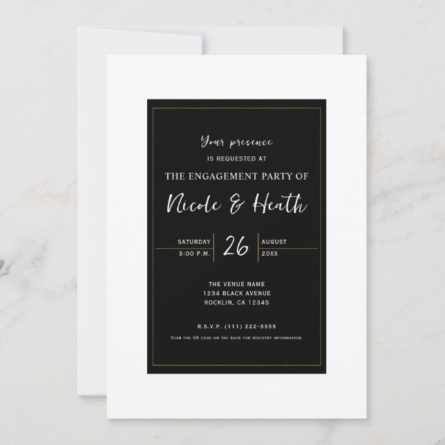 Schwarz-weiß Gold Modernes Highlights Elegante Ver Einladung (Vorderseite)