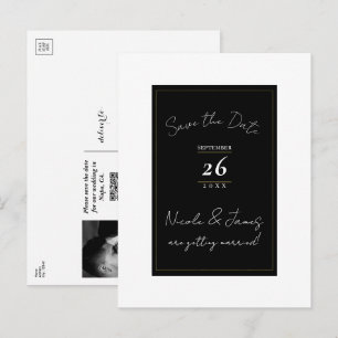 Schwarz Weiß Gold Modernes Minimal Save the Date Ankündigungspostkarte
