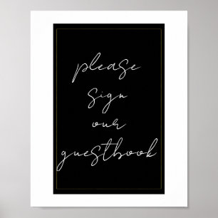 Schwarz-weiß Gold Modernes Minimales Gästebuchzeic Poster