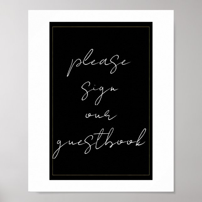 Schwarz-weiß Gold Modernes Minimales Gästebuchzeic Poster (Vorne)