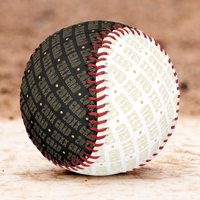 Schwarz-weiß-Gold-School-Abschluss-Jahresmuster Baseball (Black White & Gold School Graduation Year Pattern Baseball)