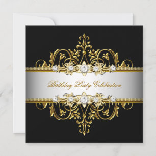 Schwarz Weiß Gold Silber Elegante Party Einladung