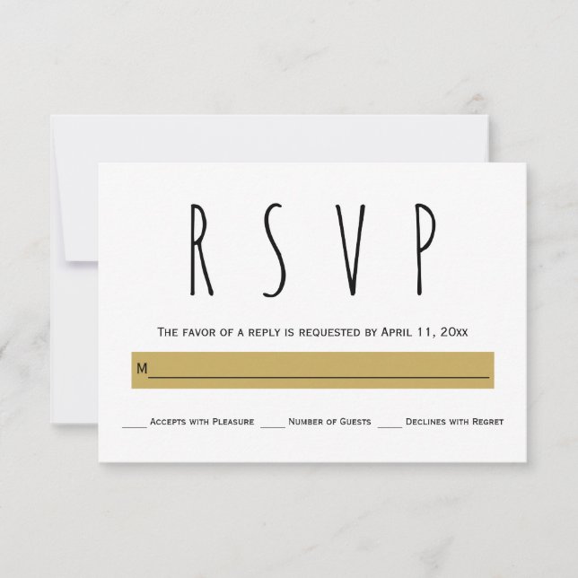 Schwarz, weiß, Gold Typografie moderne Hochzeit RS RSVP Karte (Vorderseite)