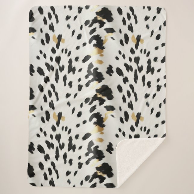 Schwarz-weiß Gold Western Cowhide Sherpadecke (Vorderseite)