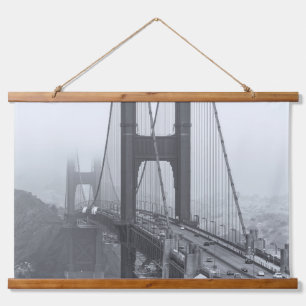 Schwarz-Weiß-Golden Gate Bridge Wandteppich Mit Holzrahmen